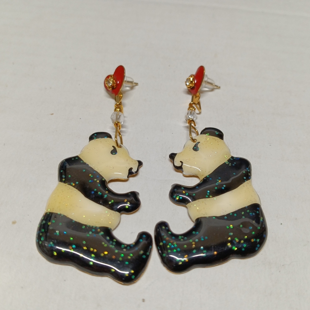 Vintage Lunch At The Ritz Panda Bear Post Earrings LATR